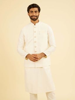 Manyavar - Cream Embroidered Nehru Jacket