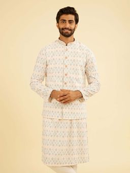 Manyavar - Cream Printed Nehru Jacket