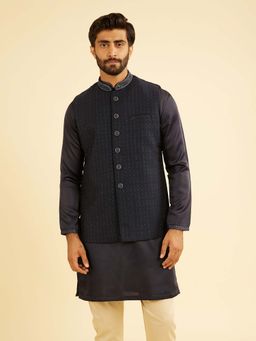 Manyavar - Navy Blue Embellished Nehru Jacket