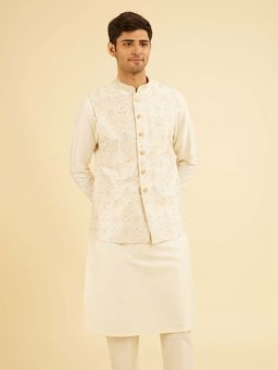 Manyavar - Cream Printed Nehru Jacket
