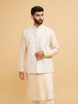 Twamev - Cream Embroidered Nehru Jacket