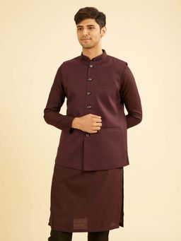 Manyavar - Maroon Solid Nehru Jacket