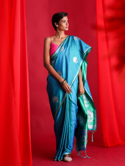Beatitude - Blue Banarasi Saree with Unstitched Blouse