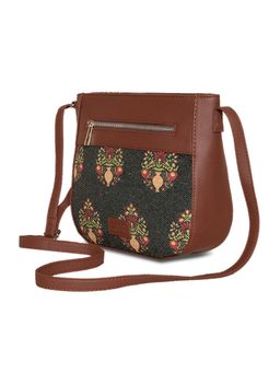 Zouk - Women Handcrafted Mogra Printed U Shaped Sling Bag-Royal Green