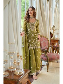 Autumnlane - Adab Moss Full Work Kurti With Palazzo & Dupatta