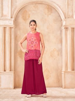 Tikhi Imli - Peach Color Silk Blend Embroidered With Bandhni Tunic With Palazzo