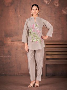 Tikhi Imli - Grey Color Silk Blend Embroidered Co-Ord Set