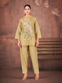 Tikhi Imli - Lemon Yellow Color Silk Blend Embroidered Co-Ord Set