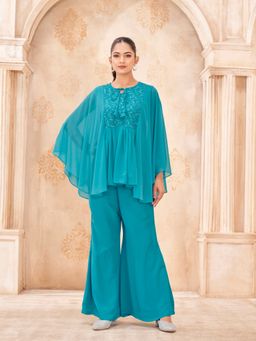 Tikhi Imli - Sky Blue Color Georgette With Sequence & Embroidered Kaftan Tunic With Palazzo