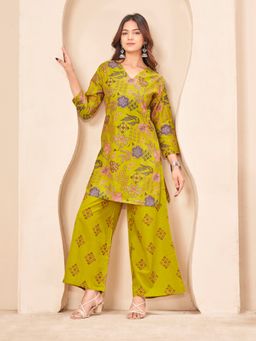 Tikhi Imli - Liril Green Color Pure Cotton With Floral Printed Kurti With Palazzo
