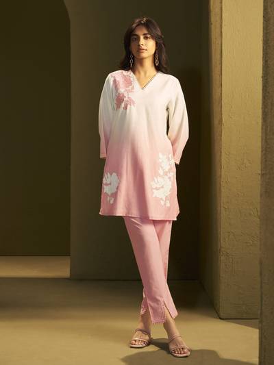 Itrh Pink Embroidery Cotton Co-Ord Set