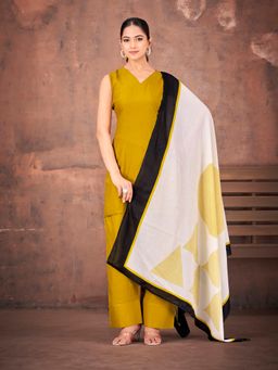 Tikhi Imli - Mustard Color Rayon With Solid Back Dori Kurti With Palazzo & Dupatta