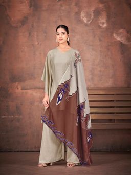 Tikhi Imli - Beige Color Silk Blend Solid Kaftan Style Kurta & Palazzo With Dupatta
