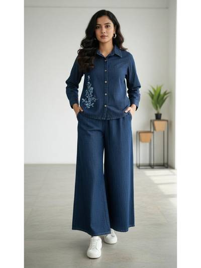 Prisha Tiffany Embroidery Denim Co-Ord Set