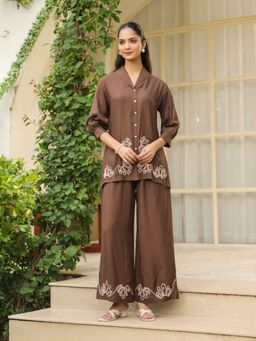 Autumnlane - Sargi Coffee Embroidery Cotton Co-Ord Set