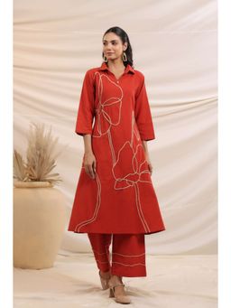 Autumnlane - Sargi Crimson Embroidered Kurta With Pant