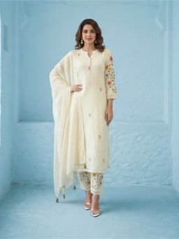 Autumnlane - Kirti Mist Cotton Embroidered Kurta With Pant & Dupatta