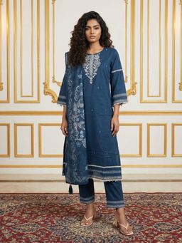 Autumnlane - Molly Nile Cotton Embroidered Kurta With Pant & Dupatta