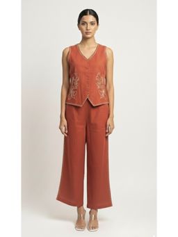 Autumnlane - Rushali Coral Embroidered Co-Ord Set