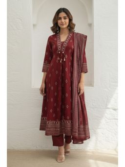 Autumnlane - Vairagi Brick Printed Work Kurta With Pant & Dupatta