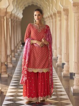 Autumnlane - Umaira Crimson Full Work Kurti With Sharara & Dupatta