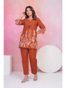 Autumnlane - Vaidehi Tangerine Embroidery Cotton Co-Ord Set