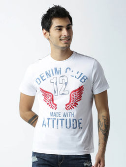 Huetrap - Mens Round Neck Half Sleeves White T-shirt