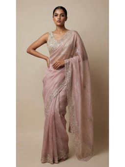 Dress & Dazzle - Blush Pink Tissue Saree with Unstitched Blouse