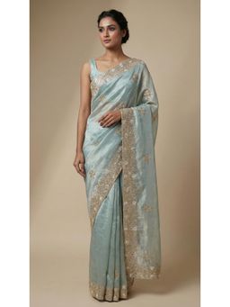 Dress & Dazzle - Sky Blue Tissue Saree with Unstitched Blouse