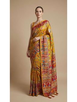 Dress & Dazzle - Pashmina Silk Yellow Saree with Unstitched Blouse