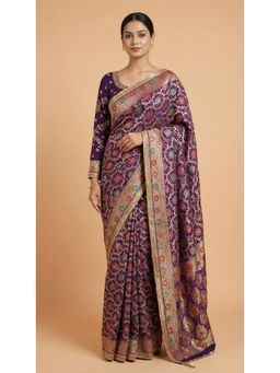Dress & Dazzle - Purple Khaddi Georgette Bandhani Saree with Unstitched Blouse