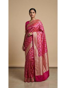 Dress & Dazzle - Pink Rangkat Saree with Unstitched Blouse
