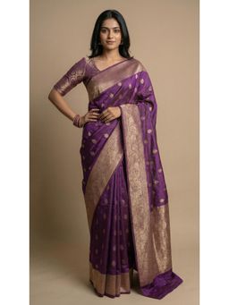 Dress & Dazzle - Purple Tissue Saree with Unstitched Blouse
