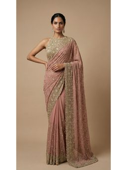 Dress & Dazzle - Princess Pink Georgette Saree with Unstitched Blouse