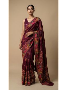 Dress & Dazzle - Wine Pashmina Saree with Unstitched Blouse