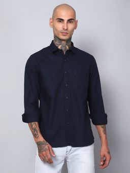 Cantabil - Men Cotton Navy Blue Full Sleeves Casual Shirt