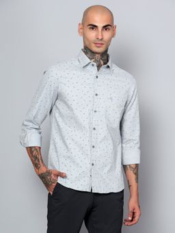 Cantabil - Men Cotton Printed Grey Full Sleeves Casual Shirt