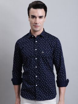 Cantabil - Men Cotton Navy Blue Casual Full Sleeves Shirt