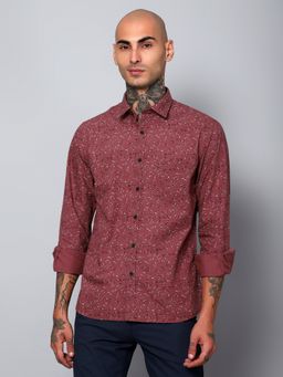 Cantabil - Men Cotton Printed Maroon Full Sleeves Casual Shirt