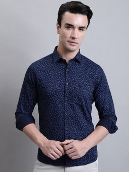 Cantabil - Men Cotton Navy Blue Casual Full Sleeves Shirt