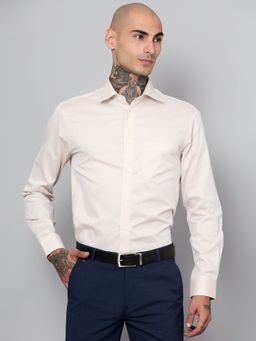 Cantabil - Men Cotton Self Design Beige Full Sleeves Formal Shirt