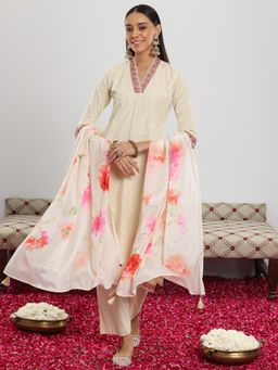 Libas - Off White Pure Cotton Embroidered Kurta Sets for Women