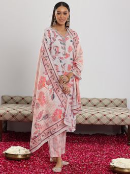 Libas - Off White Linen Printed Kurta Sets for Women