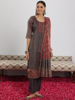 Libas - Grey Silk Blend Printed Kurta Sets for Women