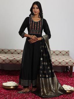 Libas - Black Viscose Rayon Yoke Design Kurta Sets for Women
