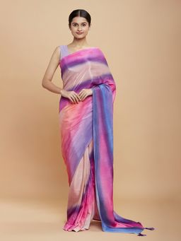 Navyasa By Liva - Purple Liva Crepe Abstract Print Saree with Unstitched Blouse