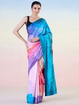 Navyasa By Liva - Pink Liva Jacquard Geometric Print Saree with Unstitched Blouse
