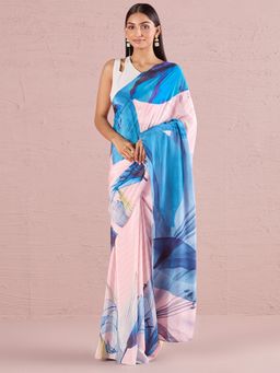 Navyasa By Liva - Pink Liva Crepe Floral Print Saree with Unstitched Blouse