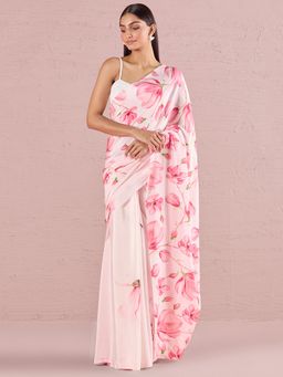 Navyasa By Liva - Pink Liva Crepe Floral Print Saree with Unstitched Blouse