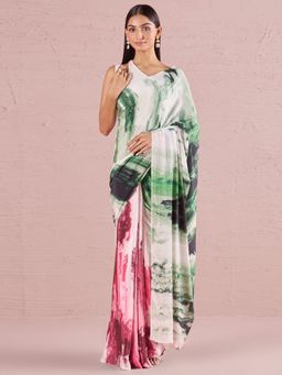 Navyasa By Liva - Blue Liva Crepe Abstract Print Saree with Unstitched Blouse
